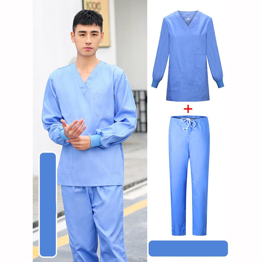 Одежда для ручной стирки Мужские хирургические халаты с короткими рукавами Больничные халаты из полиэстера Комплекты больничных чистящих халатов Длинная рабочая одежда
