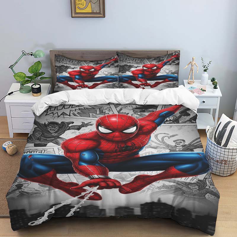 New Spider-Man printed bedding set, cartoon pattern duvet cover and pillowcases, single/double sheet set.