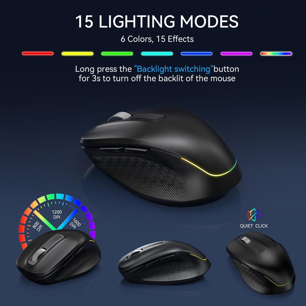 JOMAA RGB-подсветка, Беспроводной бесшумный комплект клавиатуры и мыши, Перезаряжаемый, для офисного использования.