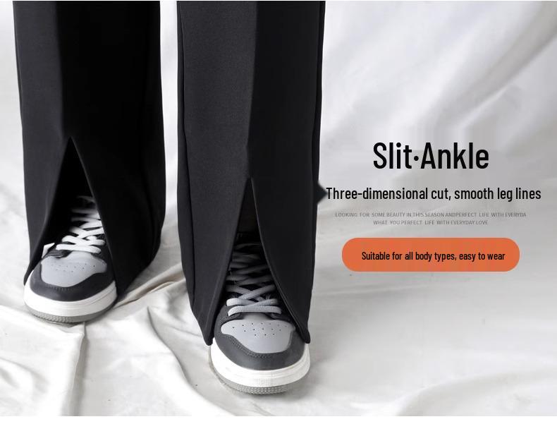 Женские брюки-костюмные микроклеш с разрезом и широкими штанинами с высокой посадкой на осень 2024 года - Универсальные, стройнящие, повседневные брюки