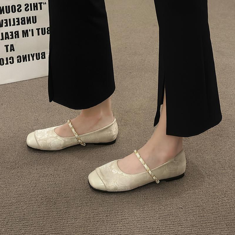 Распродажа женской обуви 2024 года, новые женские туфли Мэри Джейн на плоской подошве, модные туфли на плоской подошве с принтом в виде цепочки и квадратным носком, женская обувь для активного отдыха