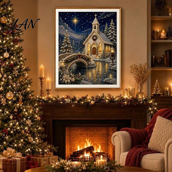 Handmade Seasonal Wall Decor Christmas Faux Pearl Art Kit, DIY Church Painting Jesus Ornaments Holy Family Craft Kit for Adults, Holiday Gift Lovers