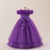 Girls Party Dress Sequin Flower One Shoulder Princess Gown Kids Formal Occasion Wear Weddings Pageants Stage