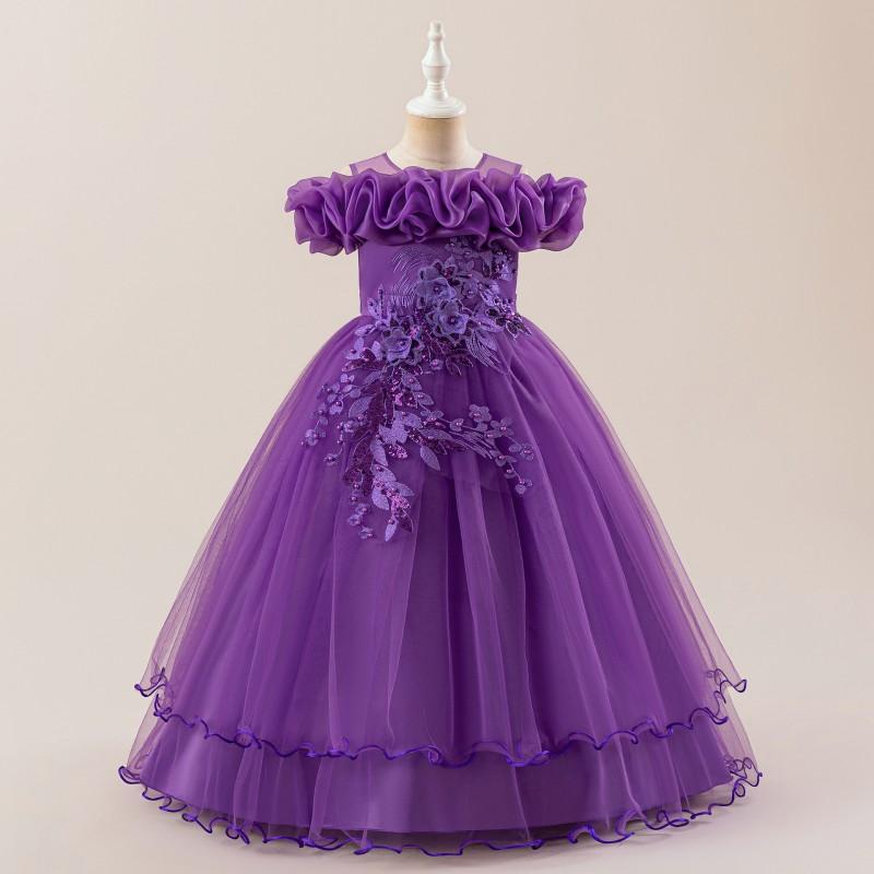 Girls Party Dress Sequin Flower One Shoulder Princess Gown Kids Formal Occasion Wear Weddings Pageants Stage