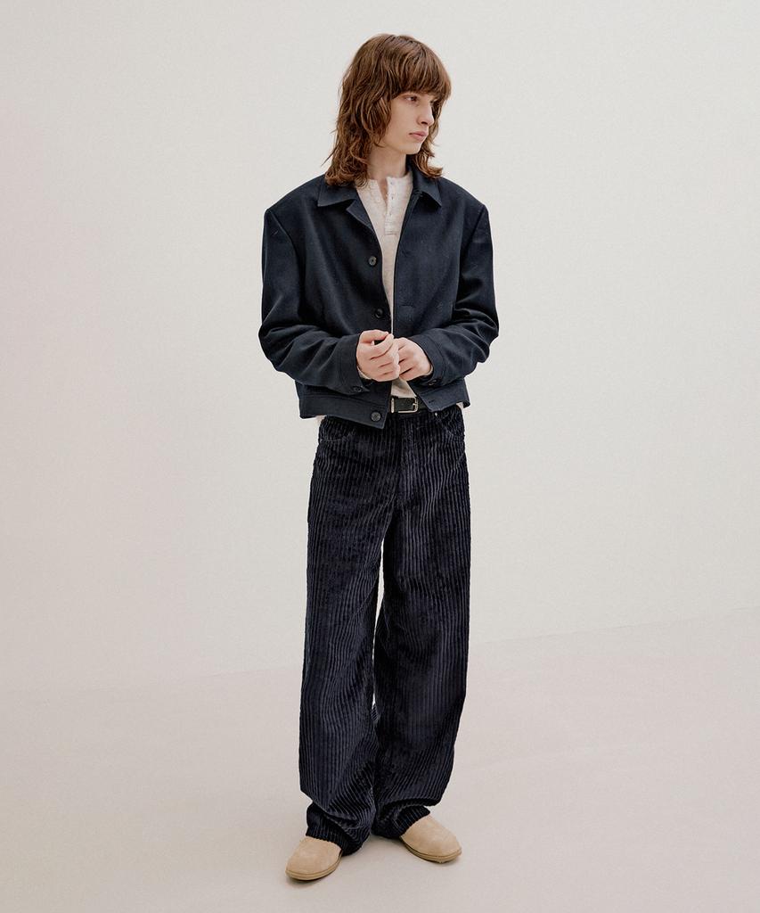 LMOOD Fancy Corduroy Wide Pants Navy