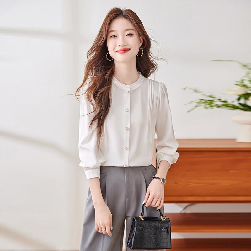 Женская блузка Tromen с французскими рюшами и длинным рукавом