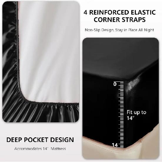 Queen Size Satin Sheets Set - 4 Piece Silky Microfiber, Includes Fitted Sheet, Flat Sheet and Pillowcases