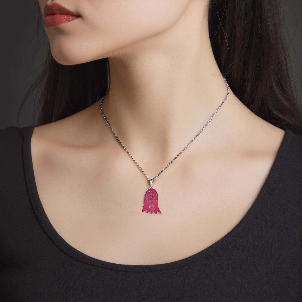 Gucci Ghost Fashion Classic Enamel Elf 925 Silver Necklace Women necklace Red 459364-J8410-8166