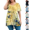 Women's Fashion Large Size Round Neck Short Sleeve Casual Print Loose Pullover Top