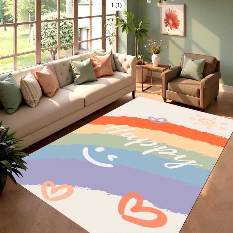 1 Piece of Soft Non Slip Floor Mat with Animated Rainbow Pattern, Suitable for Children's Living Room and Bedroom Carpets
