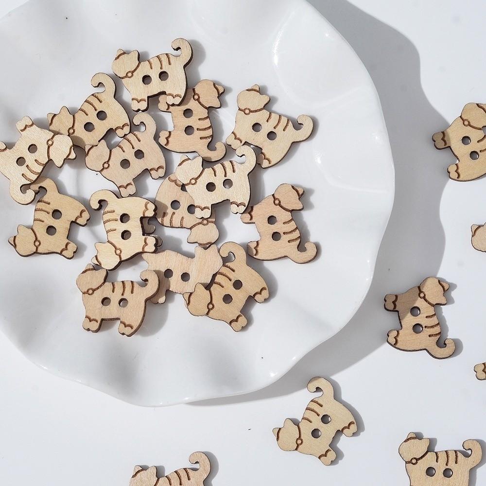 20 pcs Wooden Cat Shape Buttons 2 Holes Sewing Buttons Vintage Fish Buttons  Bags Hats