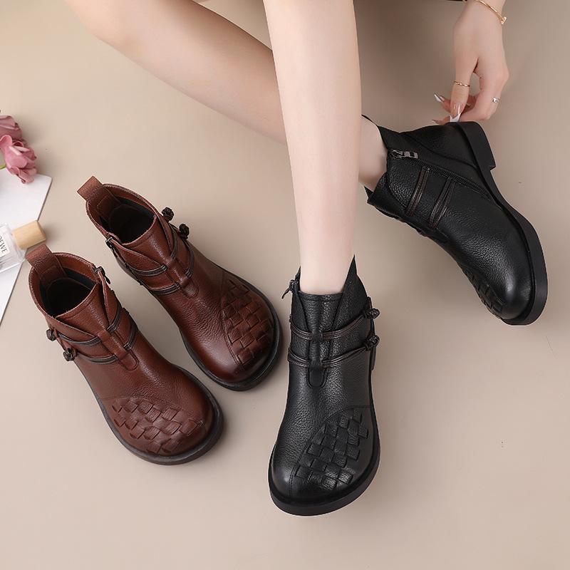 Модные женские ботинки в стиле ретро из натуральной коровьей кожи, ботильоны ручной работы из плетения, роскошные дизайнерские брендовые ботинки осень-зима для женщин Botas Mujer