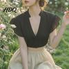 Traditional Celebration Costume Women German Dirndl Blouse V-Neck Flying Sleeve Cropped Shirt Shirt Bavarian Oktoberfest Folk Crop Top Outfit