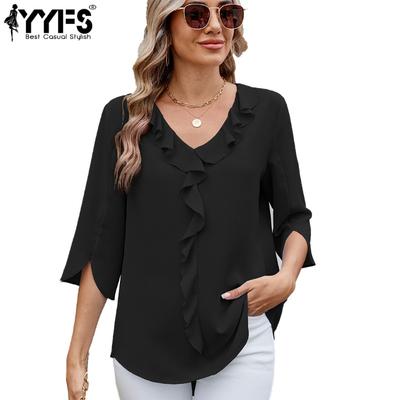 Женские модные повседневные летние весенние однотонные блузки и рубашки с v-образным вырезом и короткими рукавами с принтом