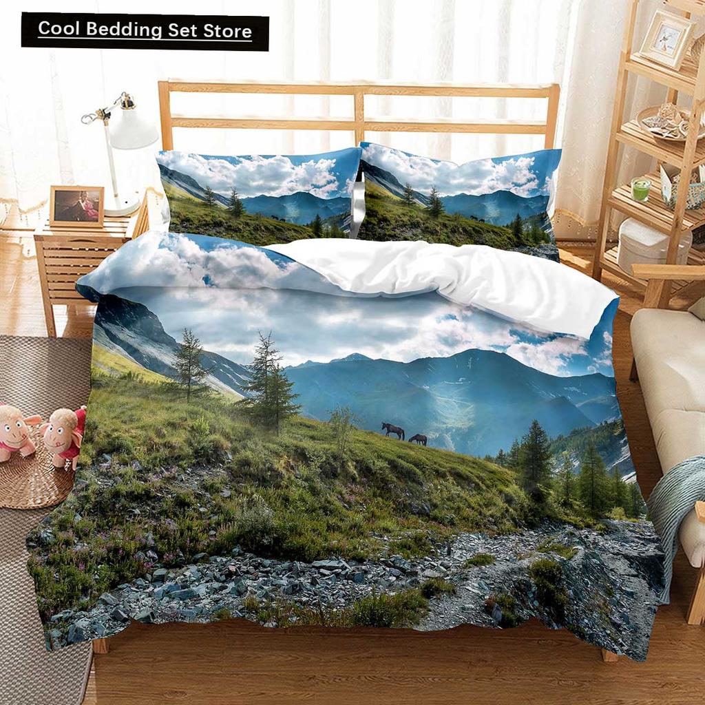 Altai Mountains King Queen Duvet Cover Natural Landscape Bedding Set Forest Lake Scenery Quilt Cover Polyester Comforter Cover