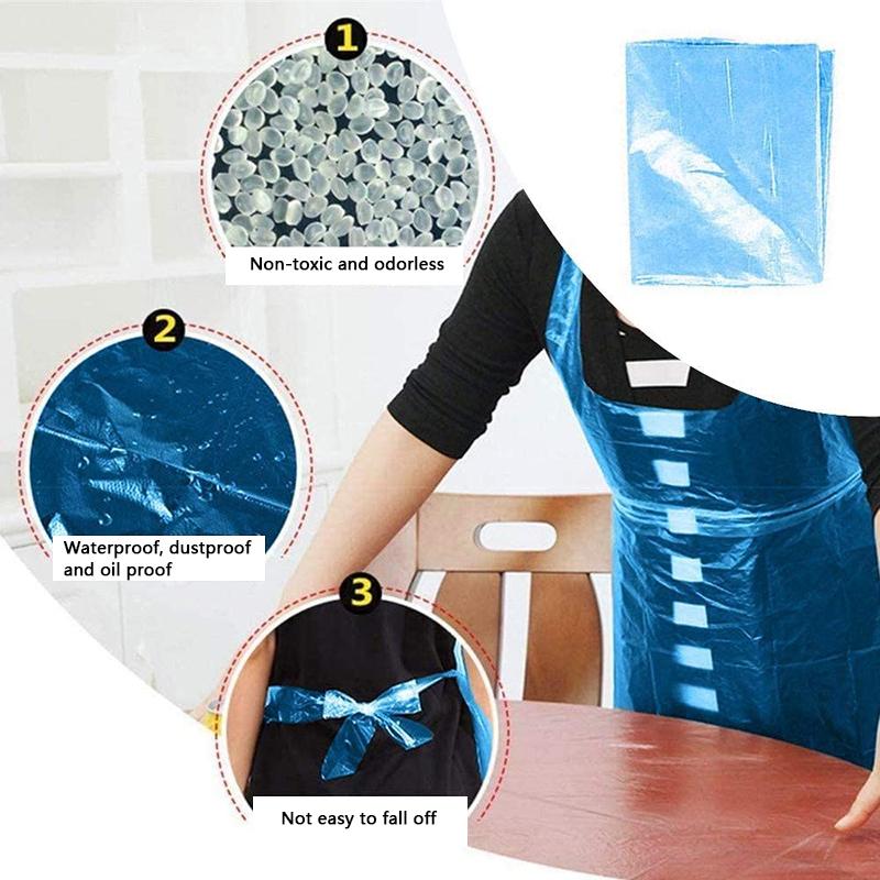 100 шт. одноразовый фартук, антизагрязняющий фартук, уборка, синий прозрачный фартук, удобные в использовании садовые фартуки, кухонные фартуки для готовки