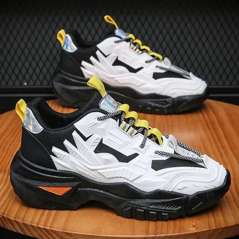 Men Chunky Sneakers Breathable Light Men Mesh Casual Shoes Autumn Platform Fashion Lace-Up Wear-resistant Shoes Tenis Masculino