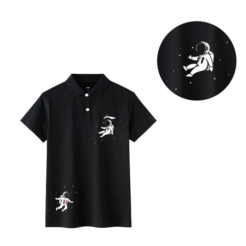Li Ning Astronaut Daily Versatile Fashion Trendy Print Solid Color Breathable Casual Short Sleeve Polo Shirt Unisex Polo Shirts APLT137-1(TEAM702-A15)