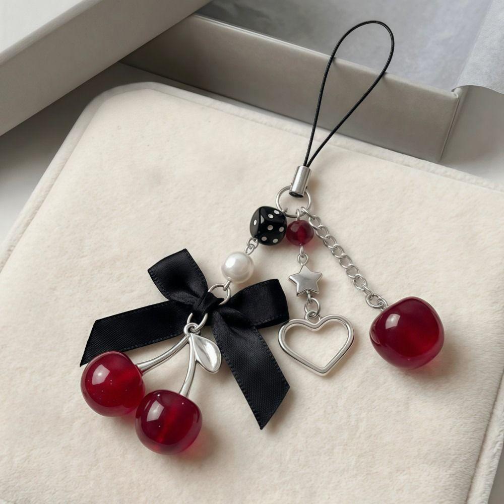 Black Cherry Phone Charms Strap Strawberry Bow Water Bottle Pendant Cherry Keychain Fashion Decor