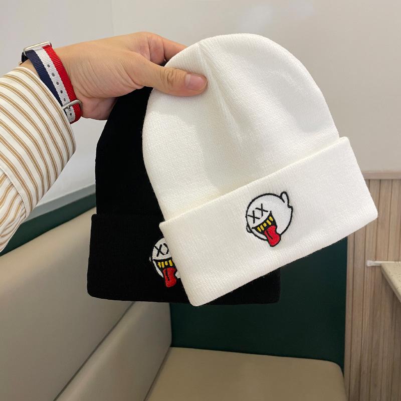 Шерстяные шапки для мужчин и женщин Японские Универсальные и Милые Теплые и Защищающие от холода Вязаные шапки для осени и зимы Шапки-пуловеры от холода