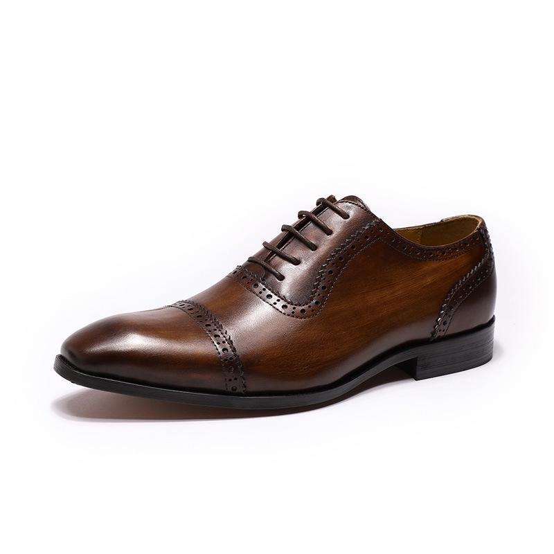 Three-Joint Business Leather Shoes Men'S High-End Leather Pointed Dress British Oxford Shoes Lace-Up Retro Handmade Men'S Shoes