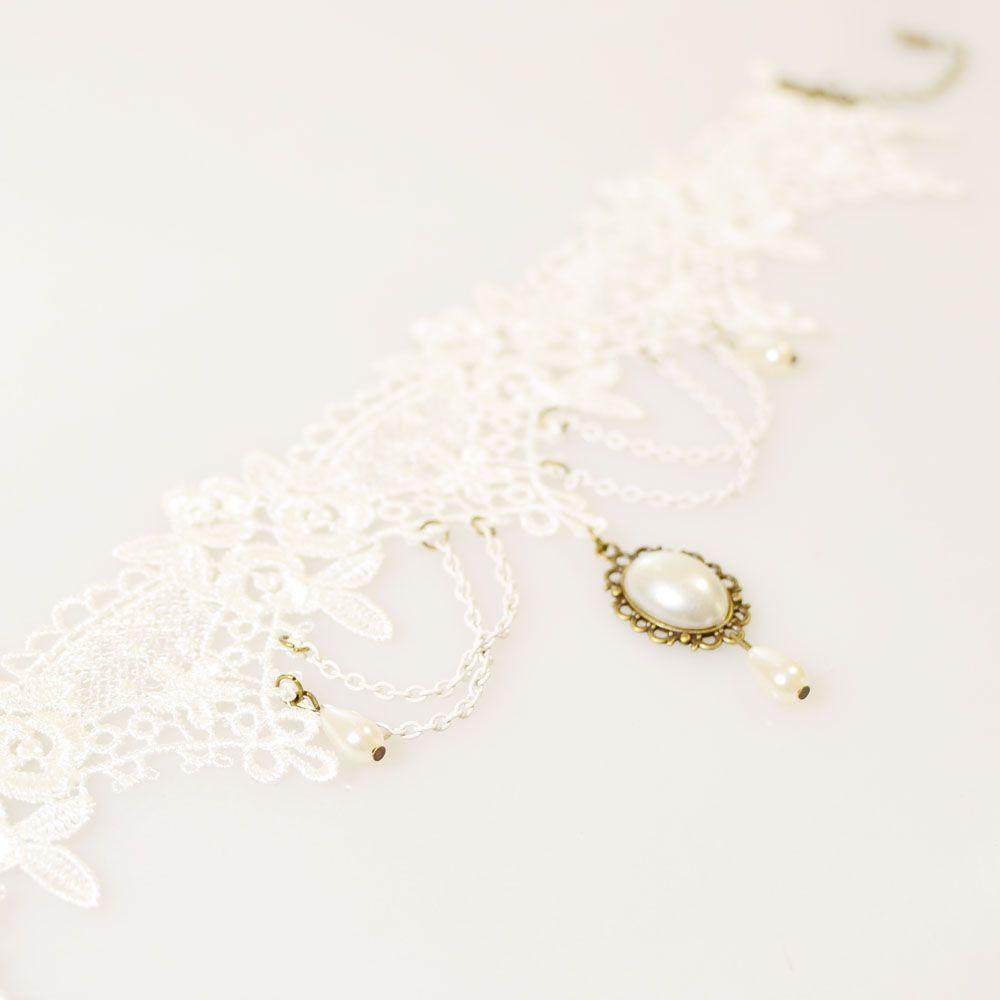 Ручная работа Готическое Кружево Невеста Белый Короткий Женский Свадебный Ожерелье Ошейник Украшение Чокер