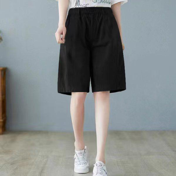 Women's Trendy Cotton Casual Loose-Fit Elastic Waist Shorts - Solid Color, Plus Size, Summer Style