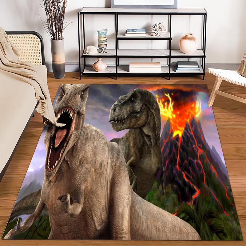 Realistic Dinosaur Print Carpet with Volcano Eruption Background for Kids Room Decor" Suitable for use as an anti-slip1 for1room and bedroom sofas