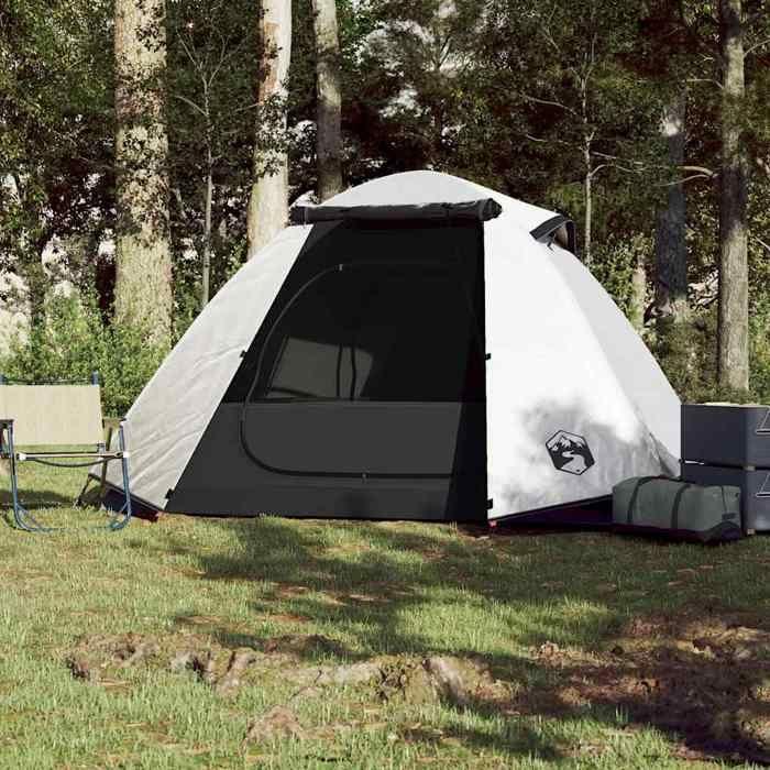 VidaXL Tente de Camping 2 Personnes, Tente d'Ombrage avec Sac, Auvent Portable avec Parois Latérales pour Randonnée, Blanc 94326