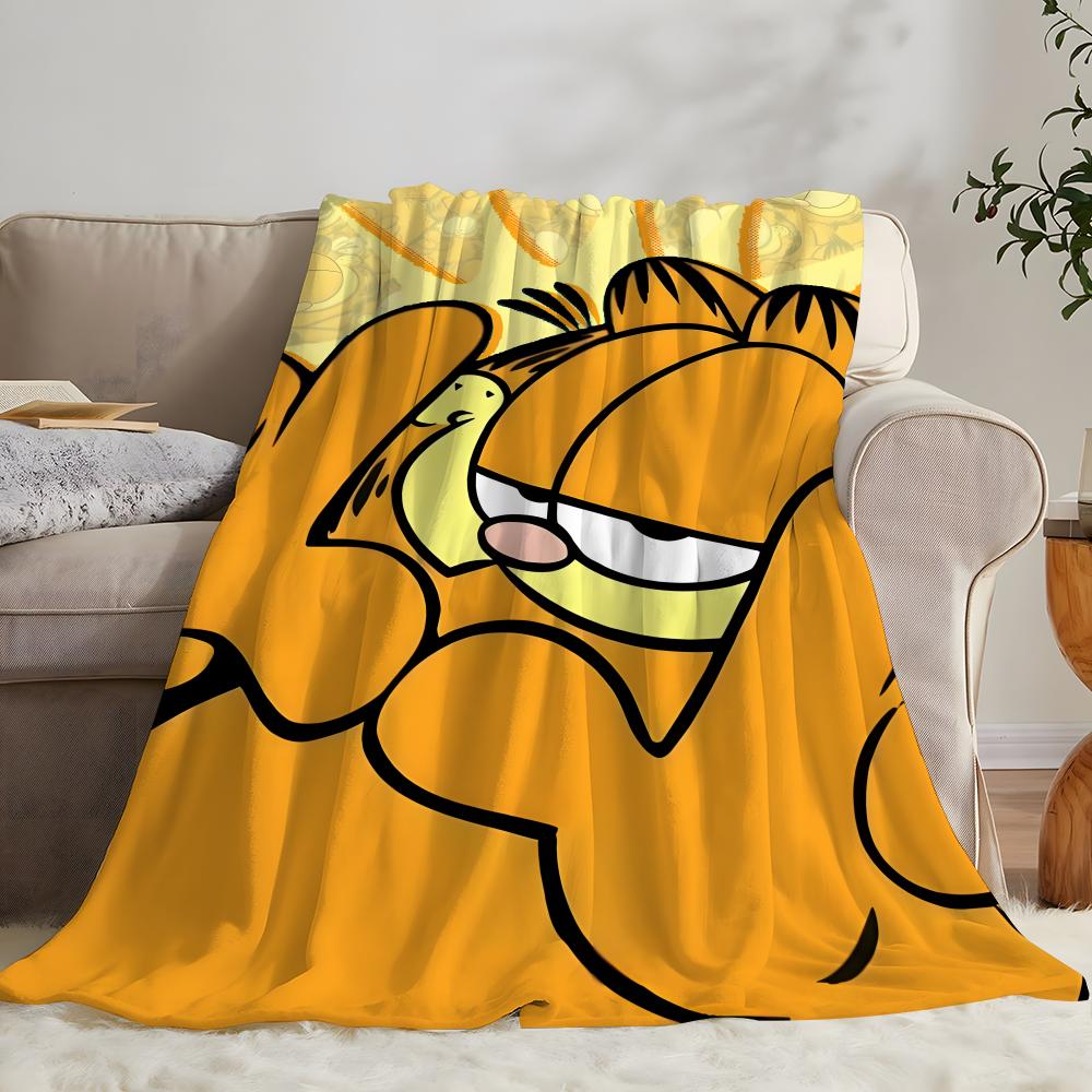YELLOW CAT Garfield Throw Soft Coral Fleece Blanket 310gsm Fluffy Warm Throw for Sofa Bed Couch Bedroom Decor
