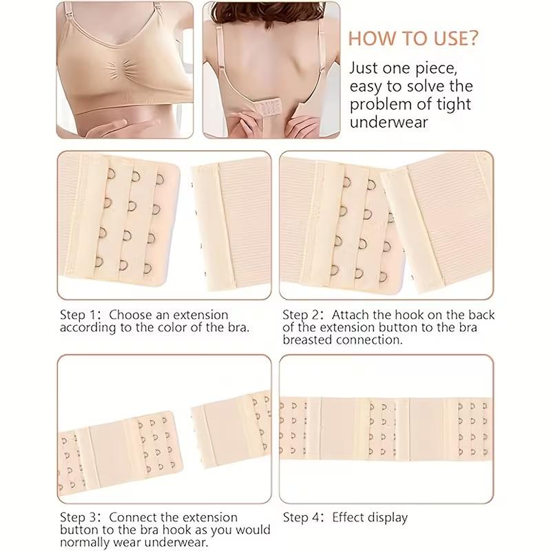 Bra Extender 4-Pack, 3-Row 4-Hook Adjustable Design, Solution for Tight Bras - Beige & Black
