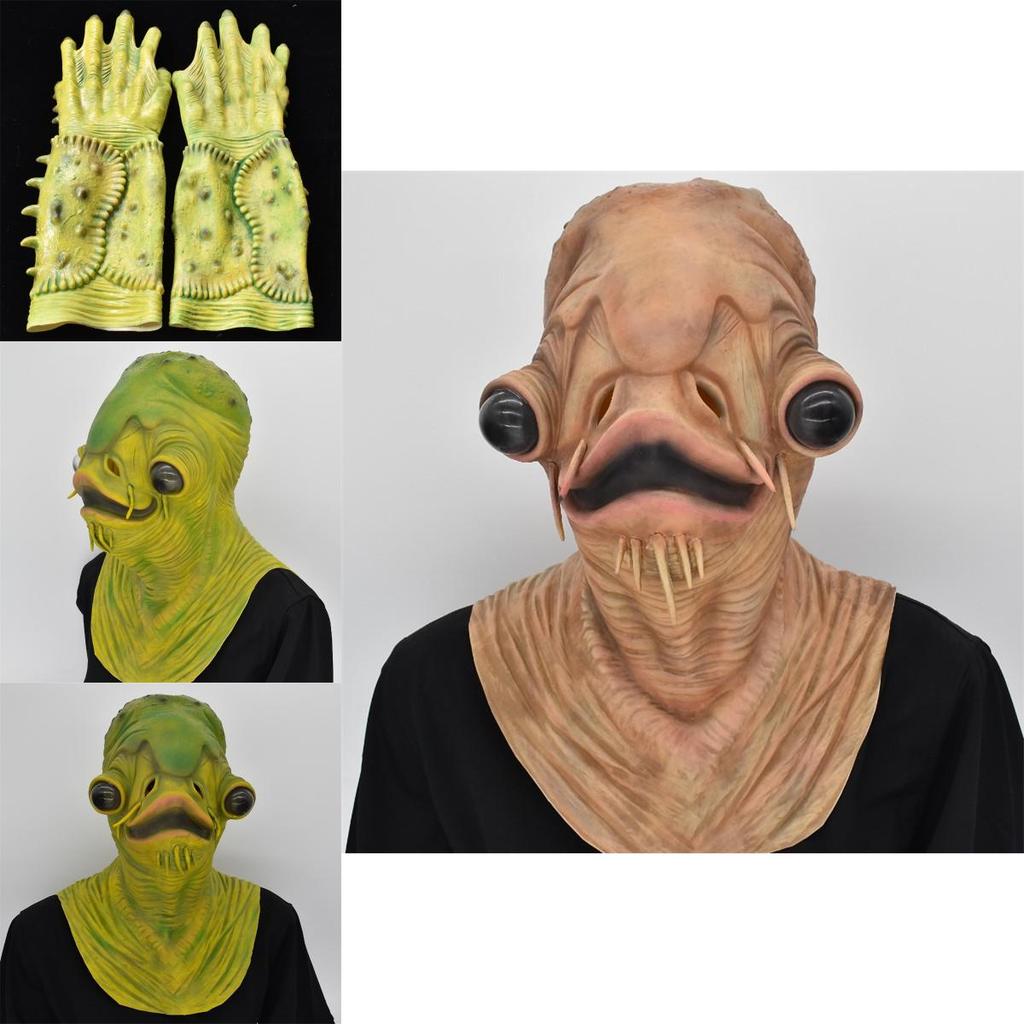 Маска латексного монстра-рыбы на Хэллоуин с перчатками для костюмированной ролевой игры и хоррор-мероприятий