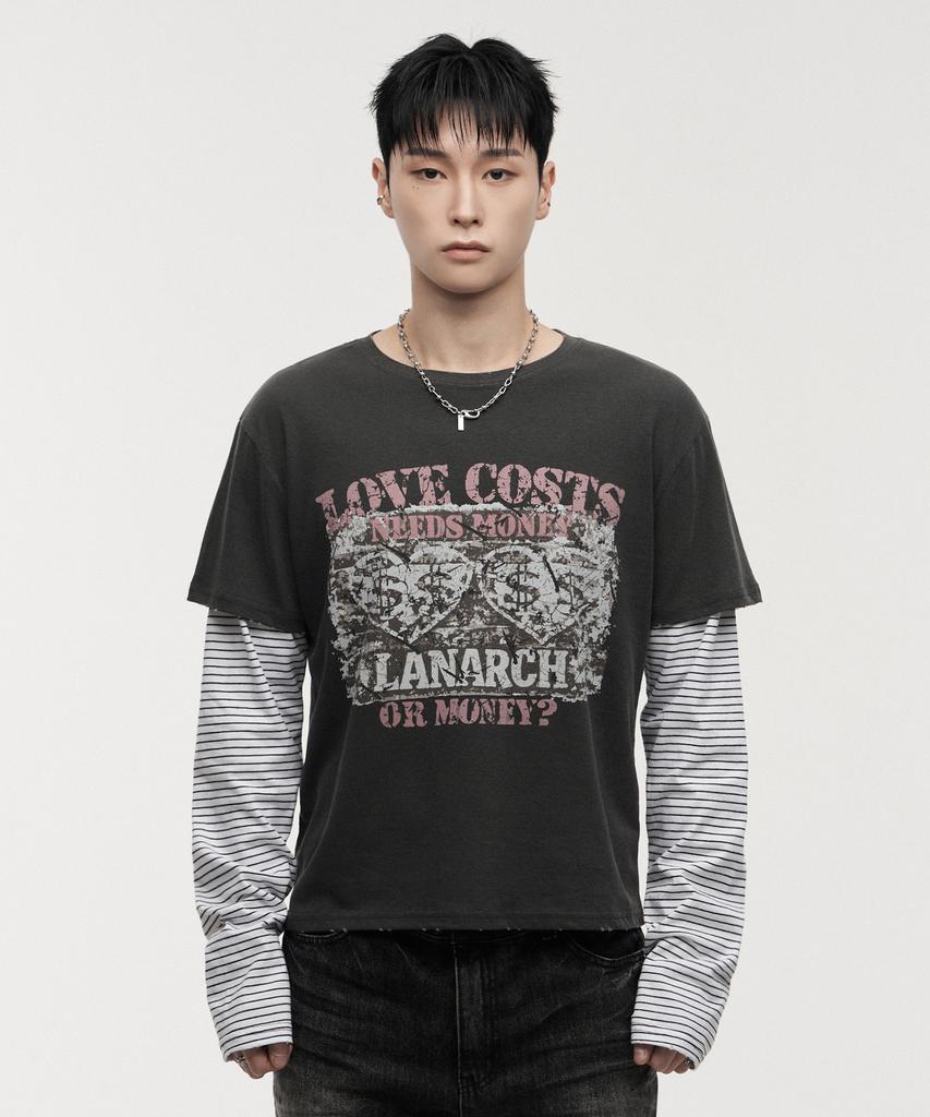 LANARCHIVE [0150] Pigment Print Layered Long Sleeve - Charcoal