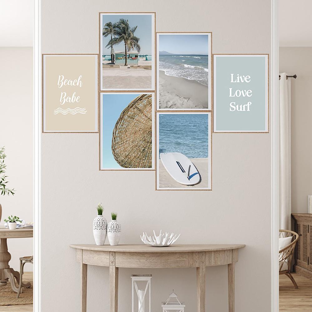 Boho Surfboard Gallery Wall Art Poster Sea Photography Пастельные тона Пейзаж Туризм Картина Холст Картина Комната Домашний декор