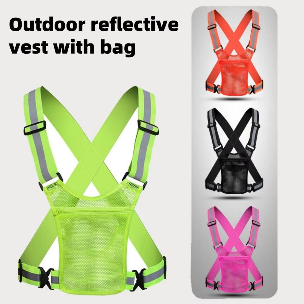 Elastic Cycling Reflective Vest with Phone Pouch Cycling Safe Jacket  Running Gear