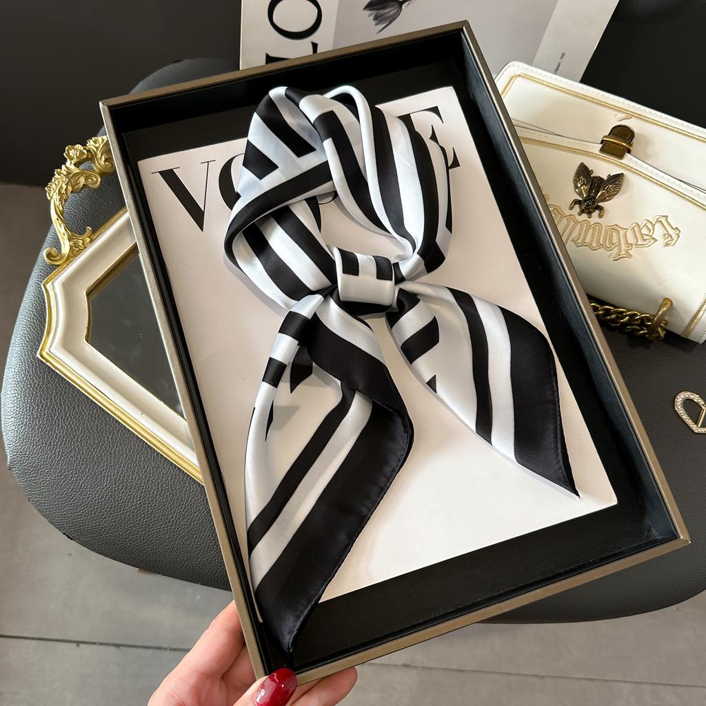 New Lady Girl 70*70cm Silk Satin Hair Scarf Women Handkerchief Stripe Printed Female Square Head Bandana Small Neck Muffler Hija