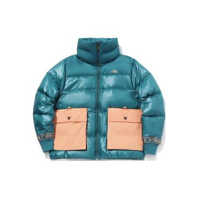 Li Ning X Disney Mickey Collaboration Sports Fashion Series Теплая ветрозащитная короткая куртка-пуховик с воротником-стойкой Женская верхняя одежда Зеленый AYMQ458-2