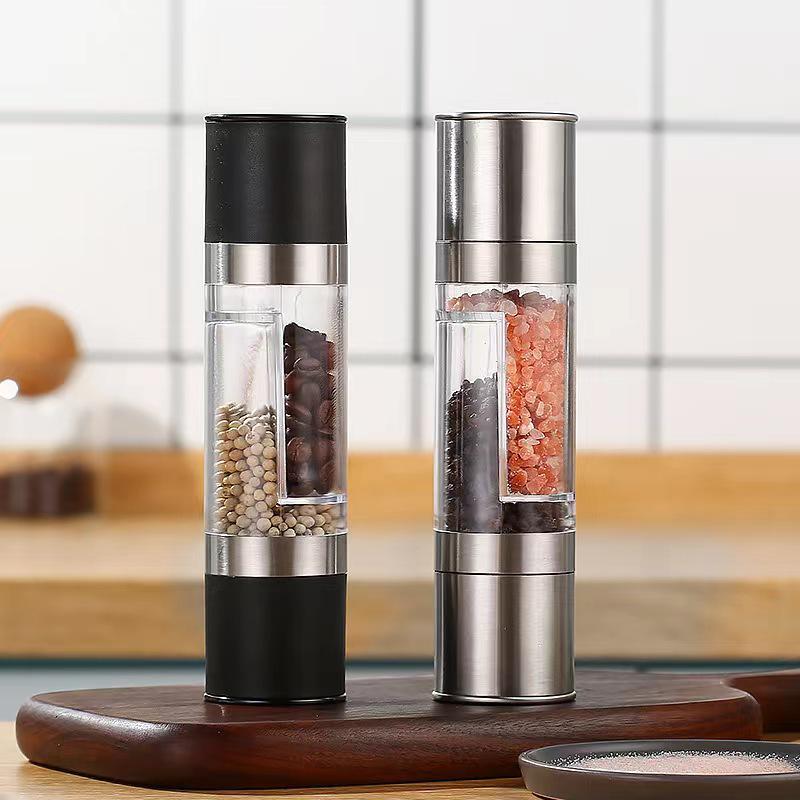 Bidirectional Manual Black Pepper & Sea Salt Grinder - Stainless Steel & Glass Bottle