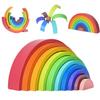 Shinse 10-Layer Wooden Rainbow Building Blocks, Rainbow Tunnel, Arch Rainbow, Semicircular, Balance Game, Stacking, Montessori Educational Toy,