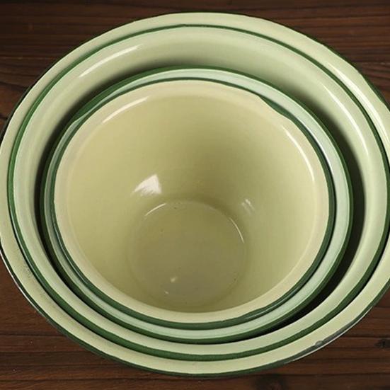 Yousheng Vintage Enamel Deep Soup Bowl Thickened Retro Rice Noodle Container Dishwasher Safe Serving Pot for Hot Meals