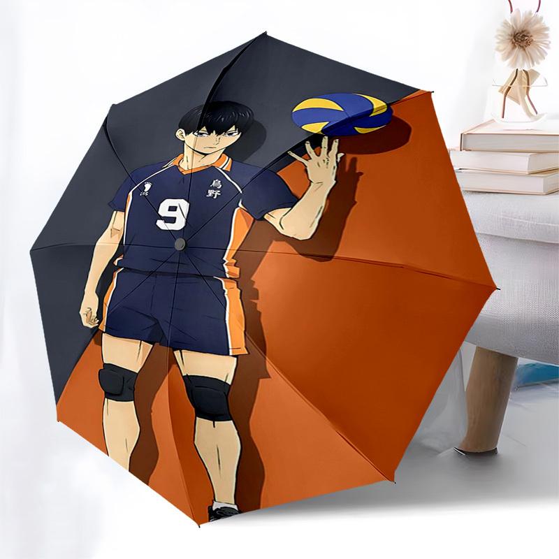 1pc Karasuno Volleyball Team Uniform with Automatic Opening Closing Umbrella Portable 3-Fold Design, 8-Bone Iron Frame Outdoor Umbrella for Fans, Trav