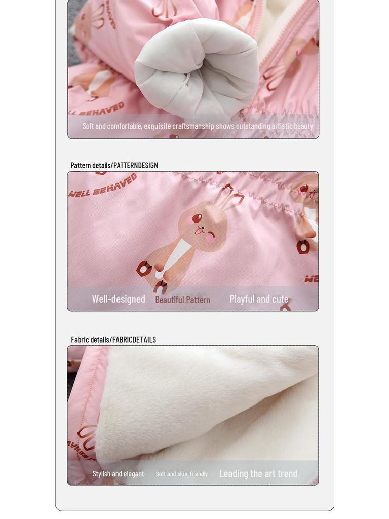 Стильное зимнее бархатное пальто 2024 года для девочек младшего возраста - теплая верхняя одежда с хлопковой подкладкой