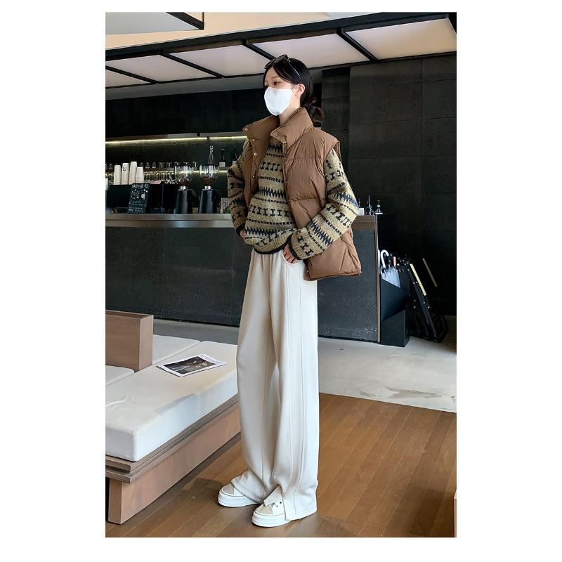 Флисовые брюки прямого покроя с узором «елочка» и широким вырезом