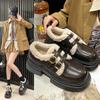 Women's Plush Leather Shoes Autumn Winter Warm Comfortable Anti Slip Flat Bottomed Cotton Shoes Casual Shoes