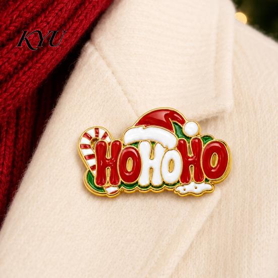 Enamel Clothes Badge HOHOHO Brooch for Christmas, Santa Hat Candy Cane Christmas Stocking Stuffer Alloy Pin, Decorative Holiday Sweaters Jackets