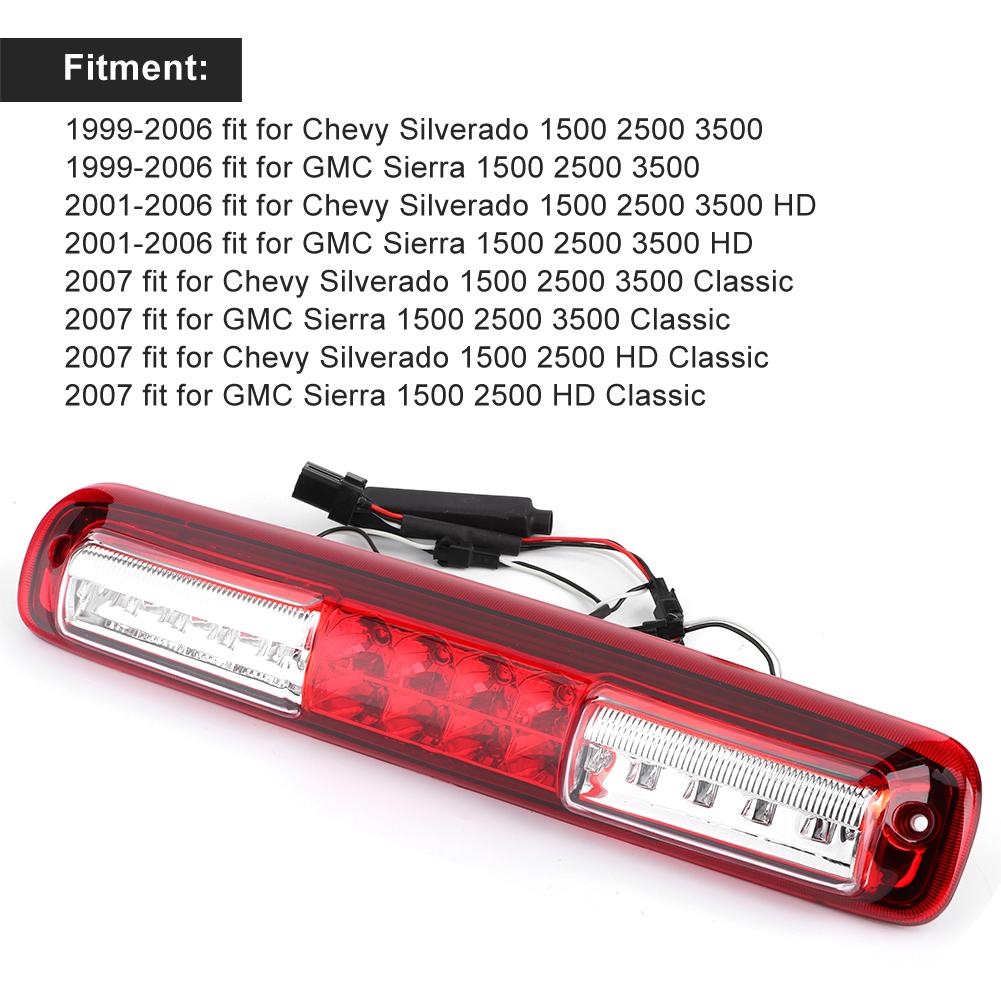 LED High Mount Third Brake Light Rear Lamp Fit for Chevy Silverado 1500 2500 3500 99 06Red and White
