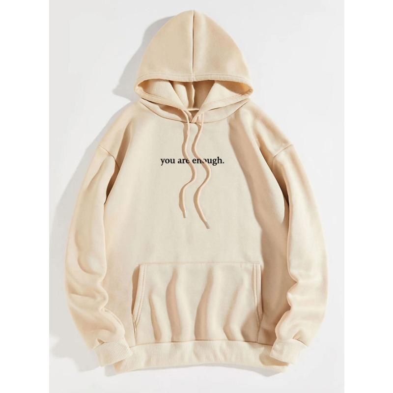 Women S Fleece Hoodie With Letter Print Kangaroo Pocket Drawstring