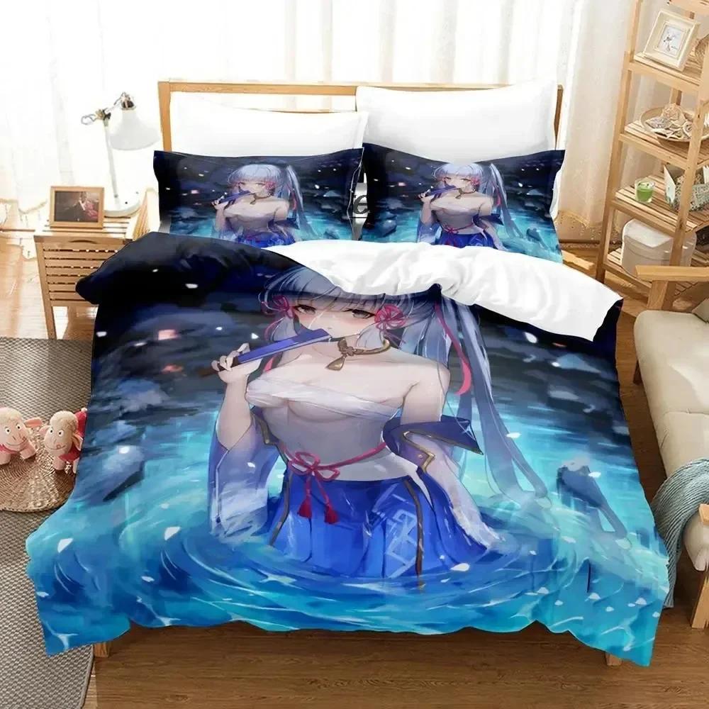 Game Genshin Impact Kamisato Ayaka Bedding Set 3D Printed Suitable For Bedroom Duvet Cover Set With Pillowcases Home Textile