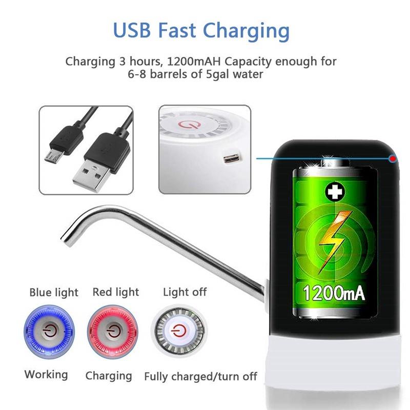 Умный электрический перезаряжаемый диспенсер для воды USB Насос для бутылей с водой Автоматический Портативный С переключателем Новый
