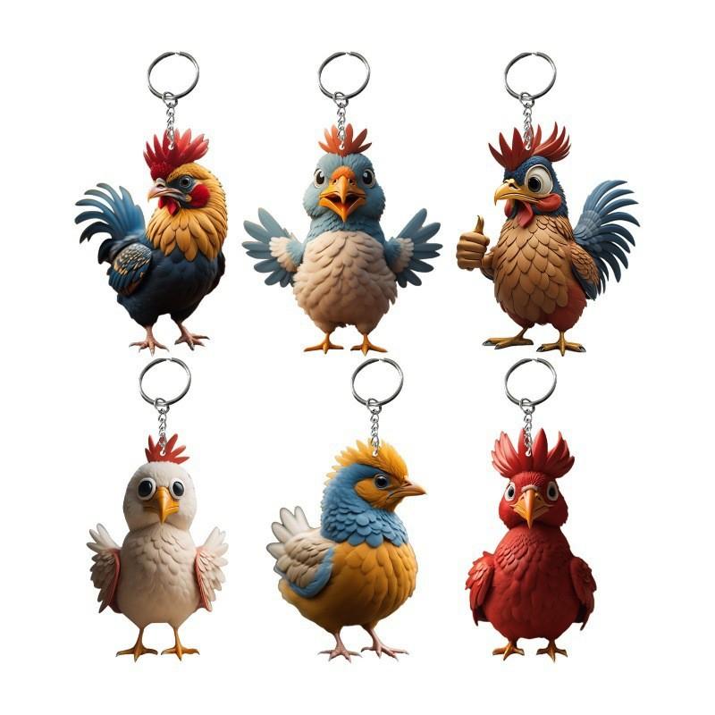 Chicken Rooster Key Chains Ring Keychains Animal Jewelry for Women Girls Bag Car Pendant Gifts